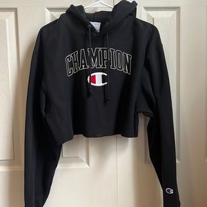 Black Cropped Champion Hoodie